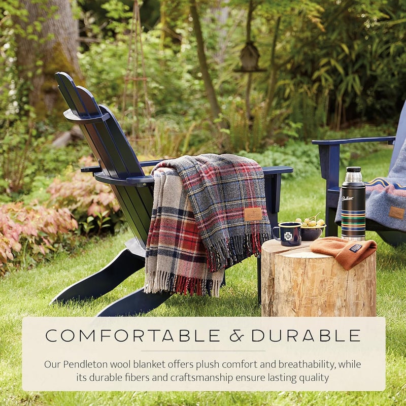 Pendleton Wool Blanket - Camping Blanket with Leather Strap Carrier - Plaid, Soft, Virgin Wool, Backpacking Blanket for Warmth and Comfort, Outdoor Adventures, Travel, Picnics, and Cozy Home Comfort - Image 2